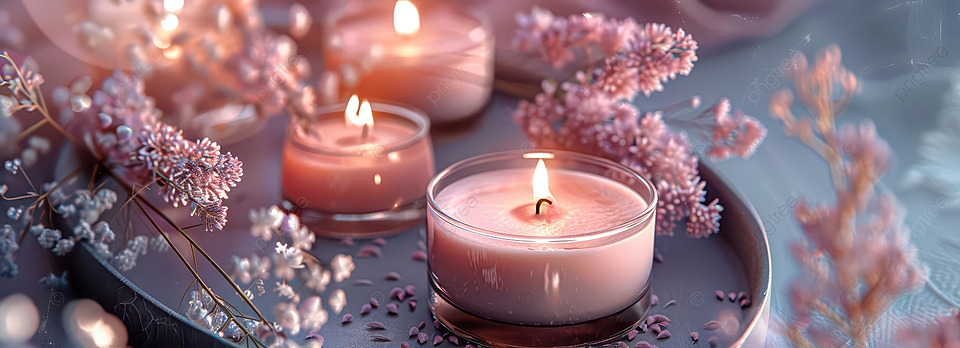 pngtree soft pink candles surrounded by delicate flowers create a serene calming image 16574608